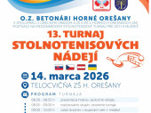 13. ročník Turnaja stolnotenisových nádejí v Horných Orešanoch