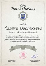 Čestné občianstvo obce Horné Orešany Mons. Miloslav Mrva